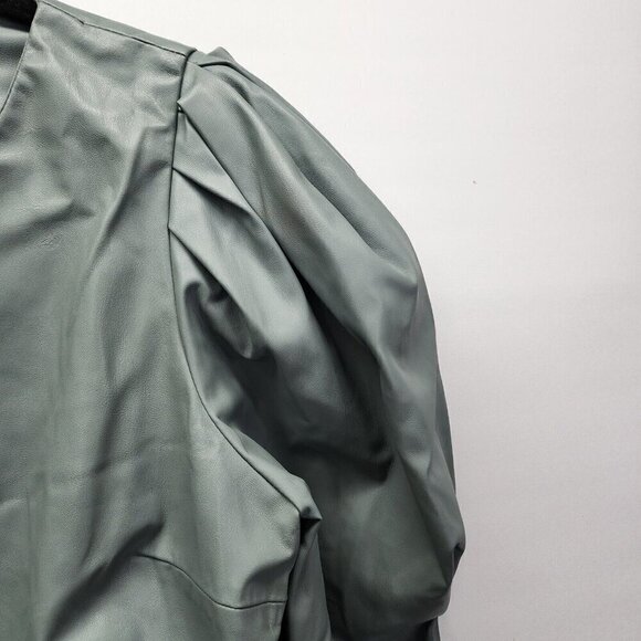 Zara Faux Leather‎ Ruched Puff Sleeve Dress Sold Out Seafoam Green Large - Picture 7 of 16